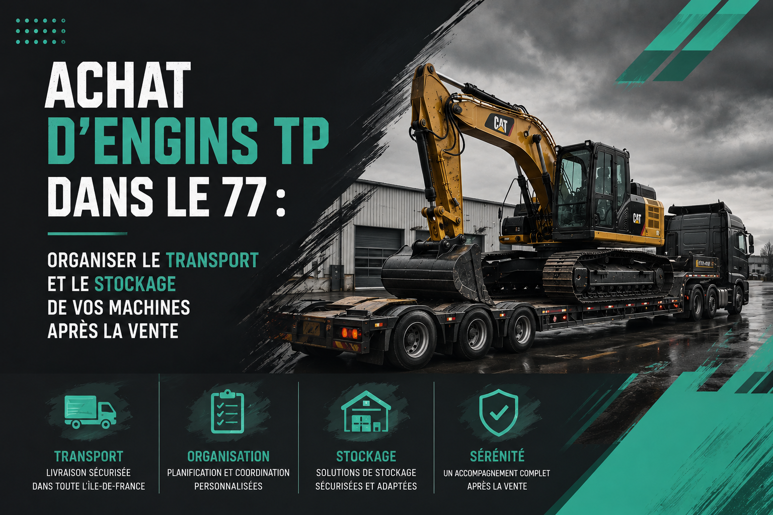 Lire la suite à propos de l’article Achat d&rsquo;engins TP dans le 77 : organiser le transport et le stockage de vos machines après la vente