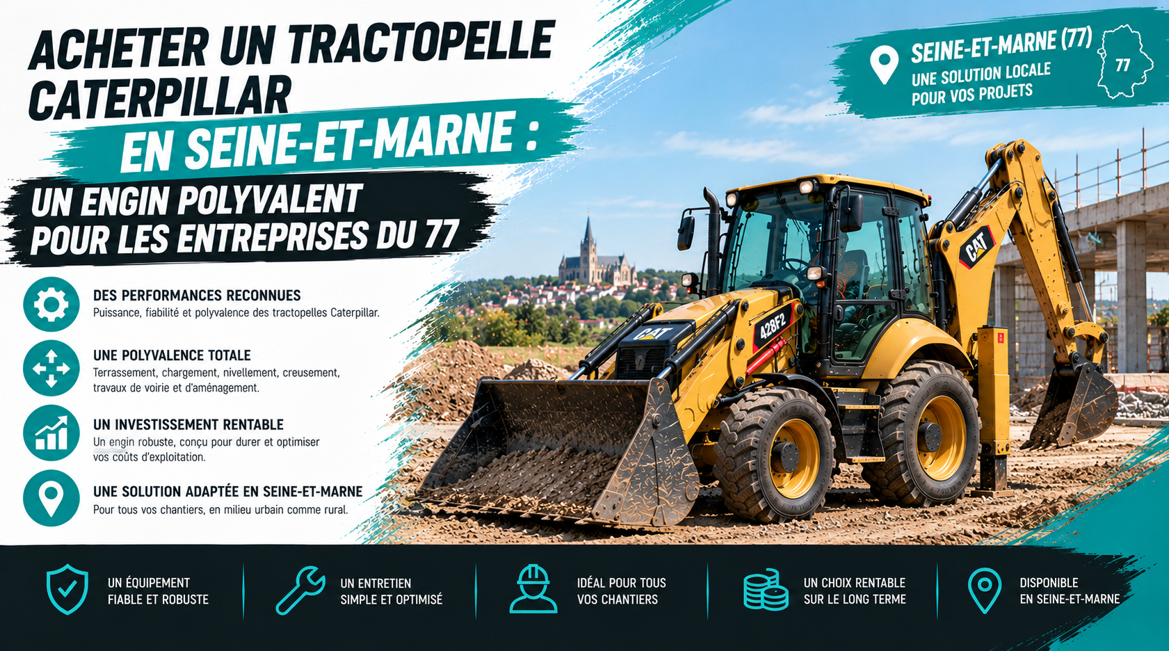 Lire la suite à propos de l’article Acheter un tractopelle Caterpillar en Seine-et-Marne : un engin polyvalent pour les entreprises du 77