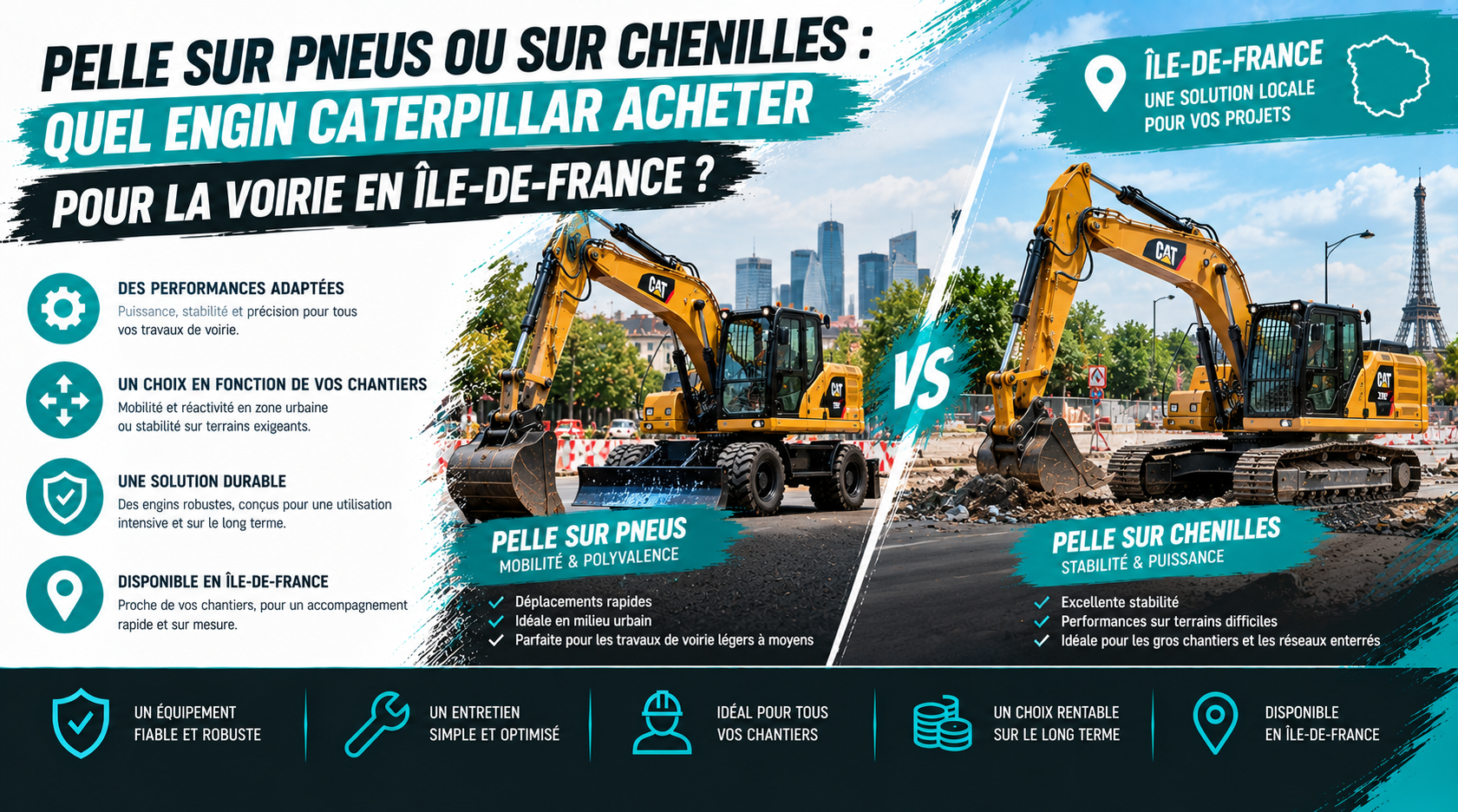 Vous consultez actuellement Pelle sur pneus ou sur chenilles : quel engin Caterpillar acheter pour la voirie en Île-de-France ?